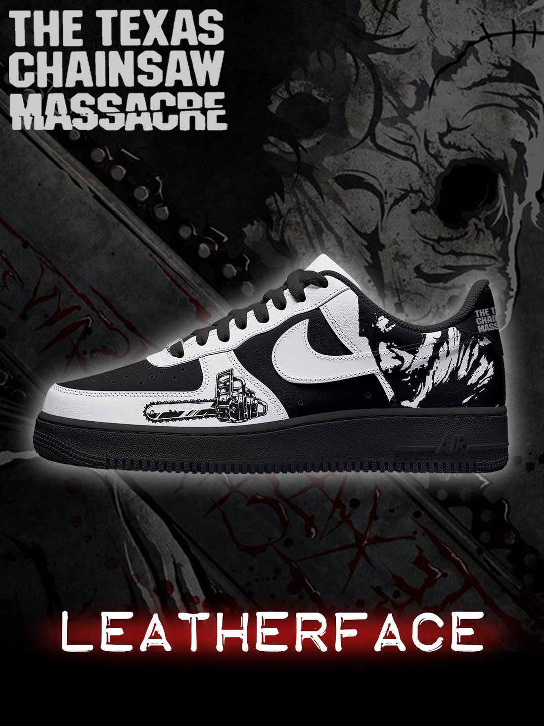 Leatherface V.1 Custom Low-top Sneakers For Horror Fans-Cuztomshoes