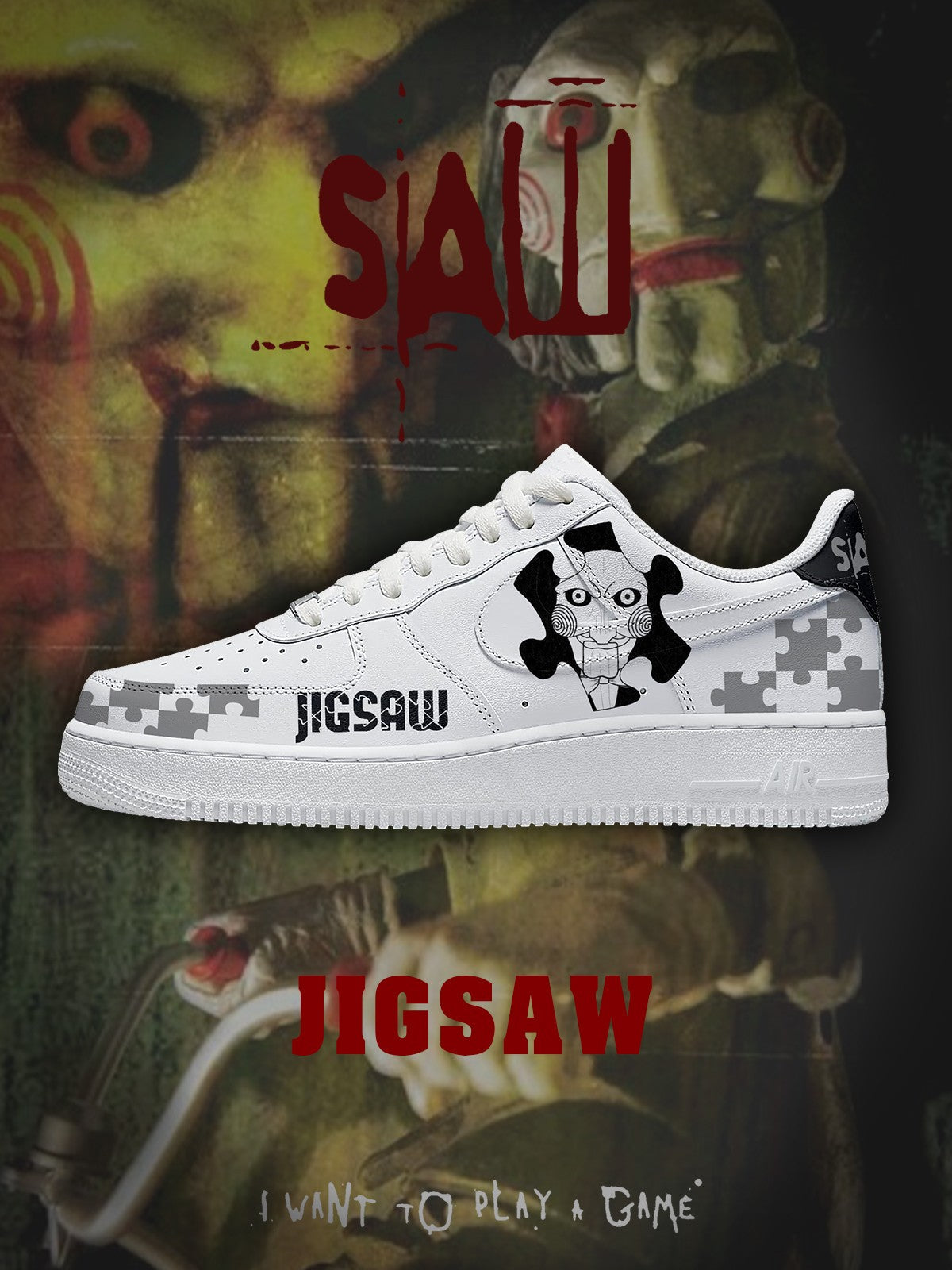 Jigsaw V.2 Custom Low-top Sneakers For Horror Fans
