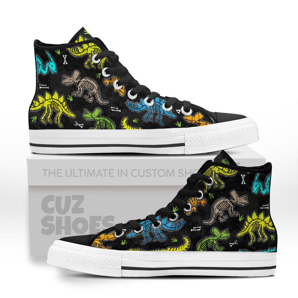 Dinosaur Skeleton Fossil Pattern High Top Sneakers Custom Shoes PT0307-Cuztomshoes