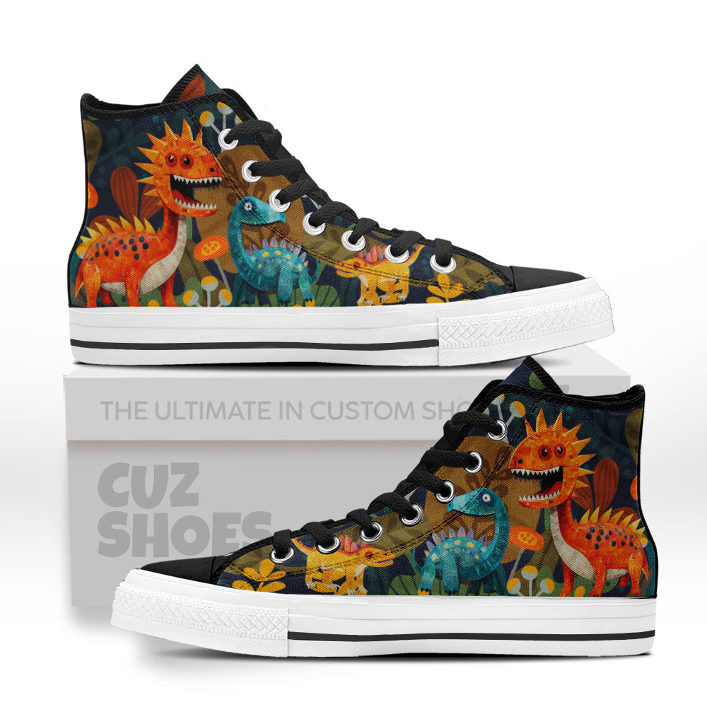 Dinosaur Art High Top Sneakers Custom Shoes PT1007-Cuztomshoes
