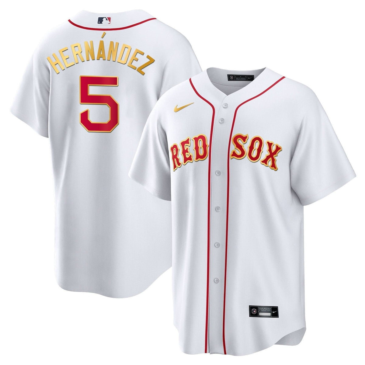 Boston Red Sox Gold Trim Jersey - Stitched