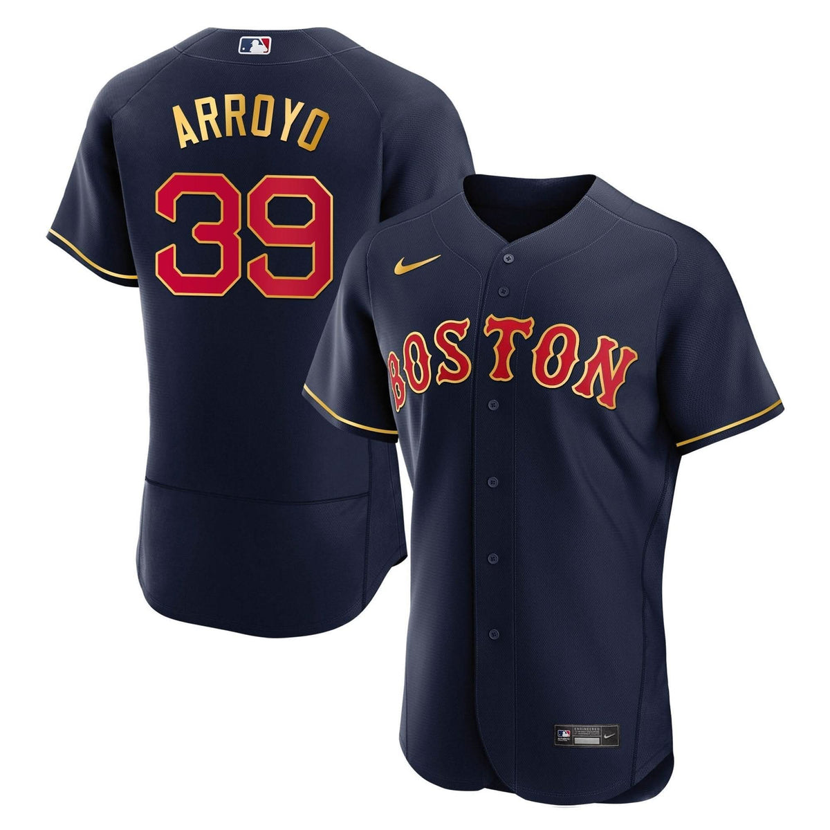 Boston Red Sox Gold Trim Jersey - Stitched