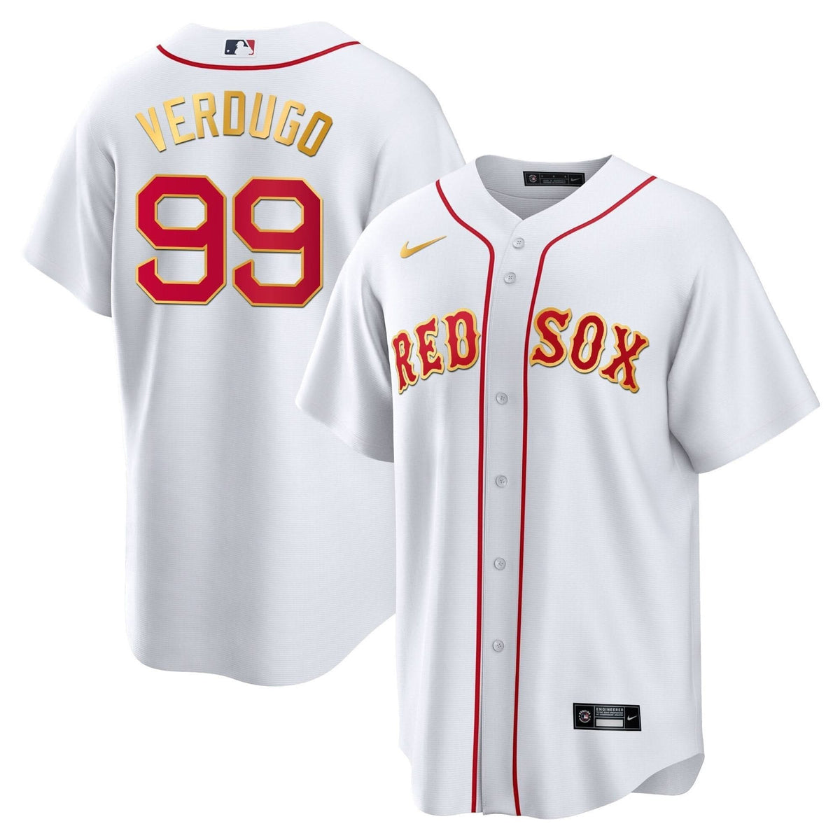 Boston Red Sox Gold Trim Jersey - Stitched