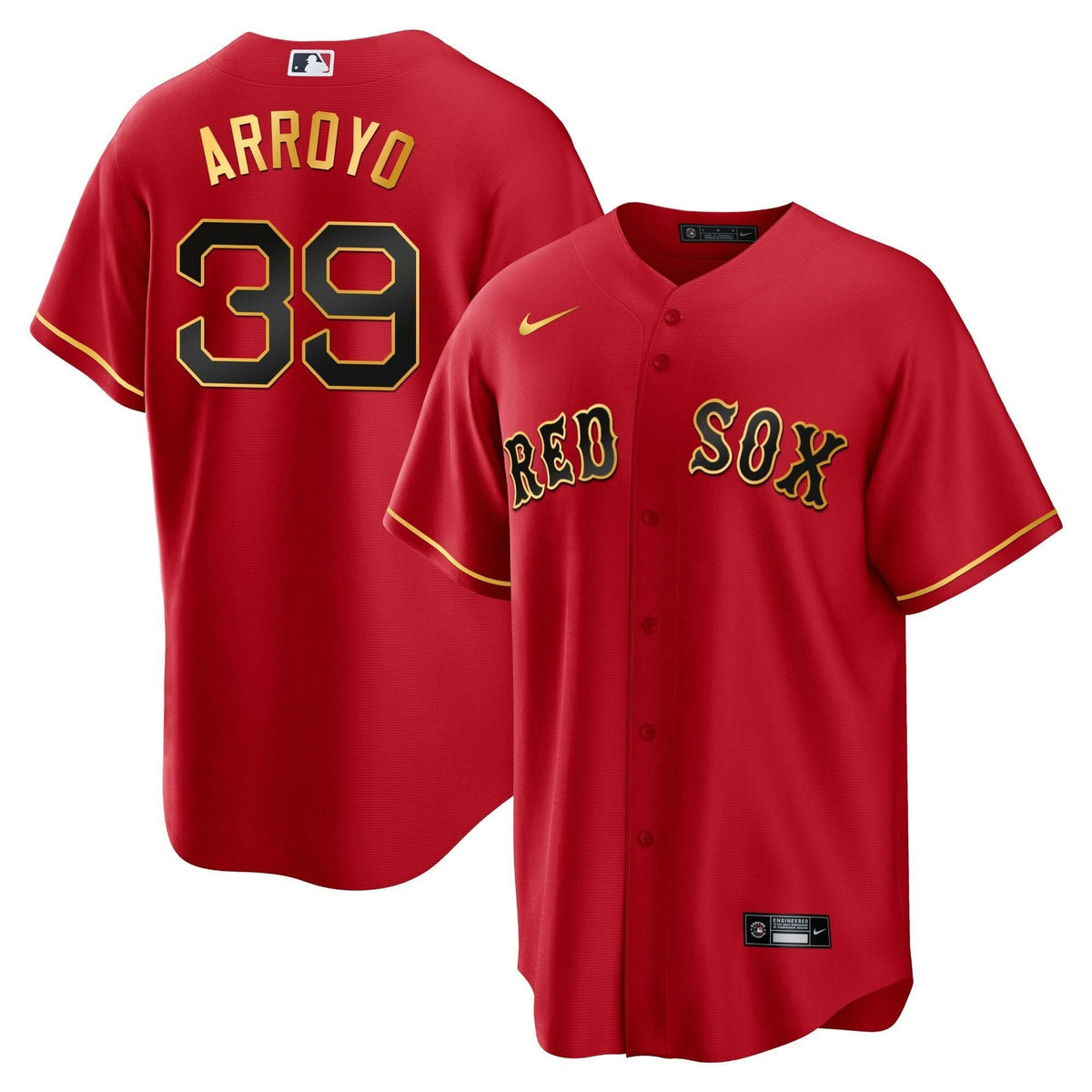 Boston Red Sox Gold Trim Jersey - Stitched