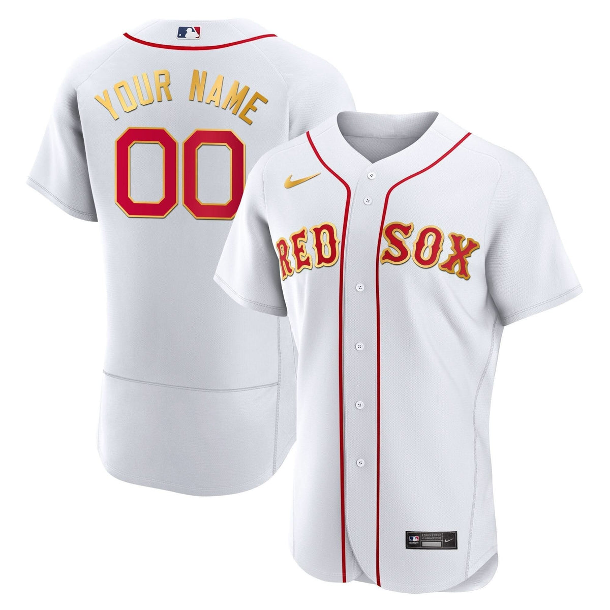 Boston Red Sox Gold Trim Custom Jersey - Stitched