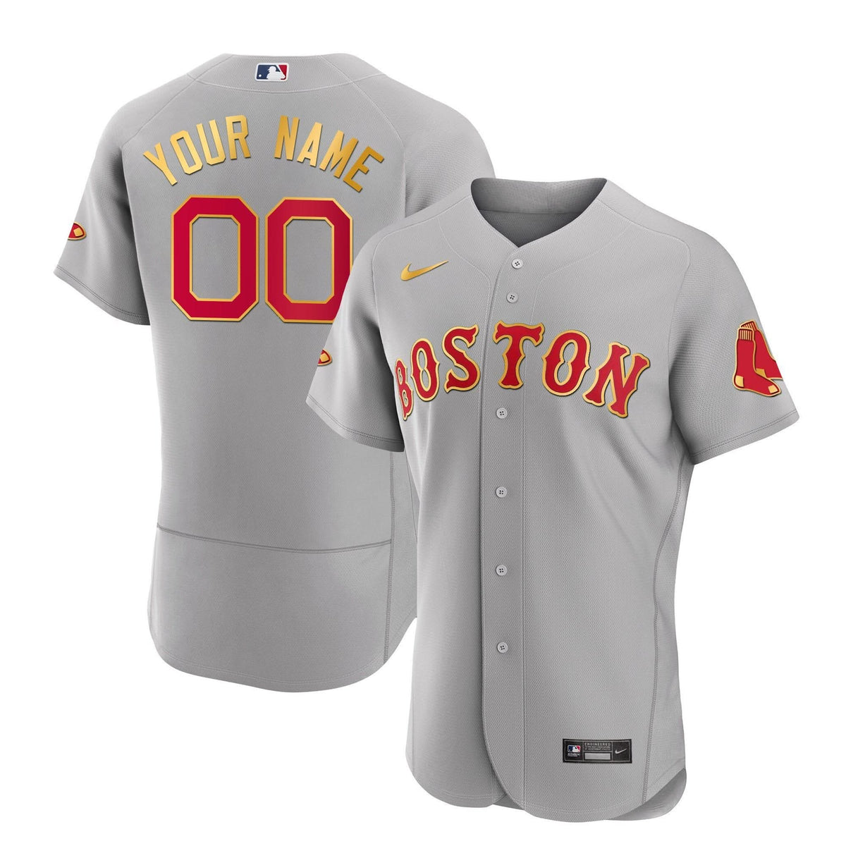 Boston Red Sox Gold Trim Custom Jersey - Stitched