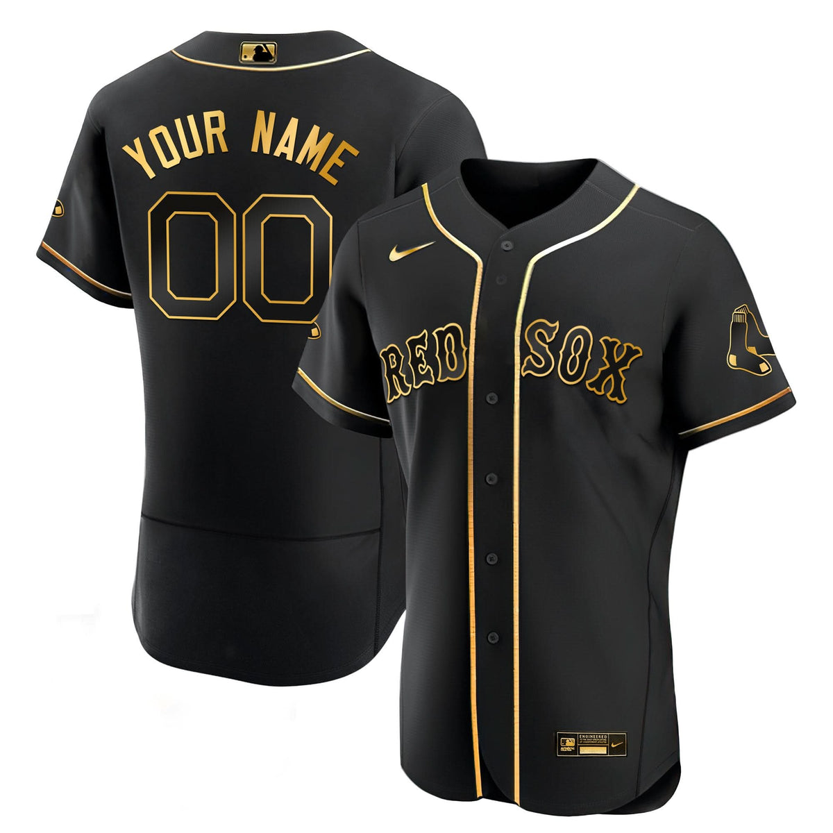 Boston Red Sox Black Gold & White Gold Custom Jersey - Stitched