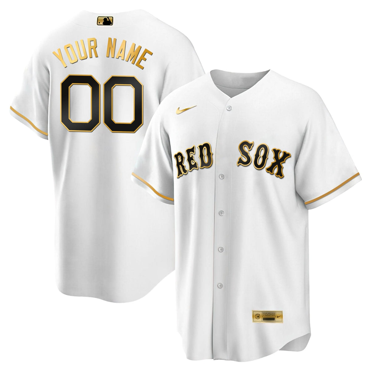 Boston Red Sox Black Gold & White Gold Custom Jersey - Stitched