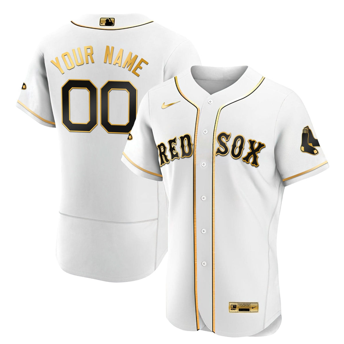 Boston Red Sox Black Gold & White Gold Custom Jersey - Stitched