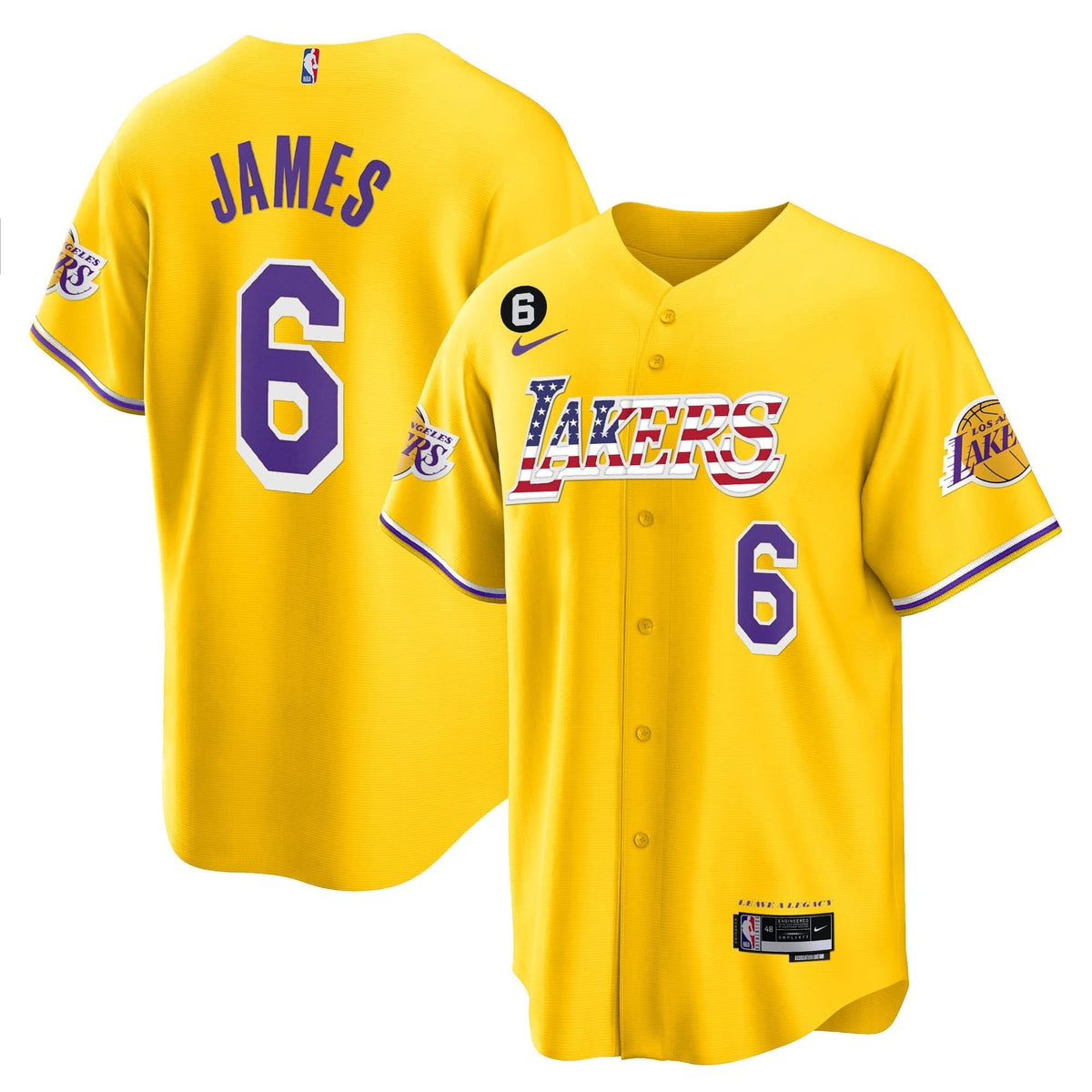 Los Angeles Lakers Flag Baseball Jersey - Stitched