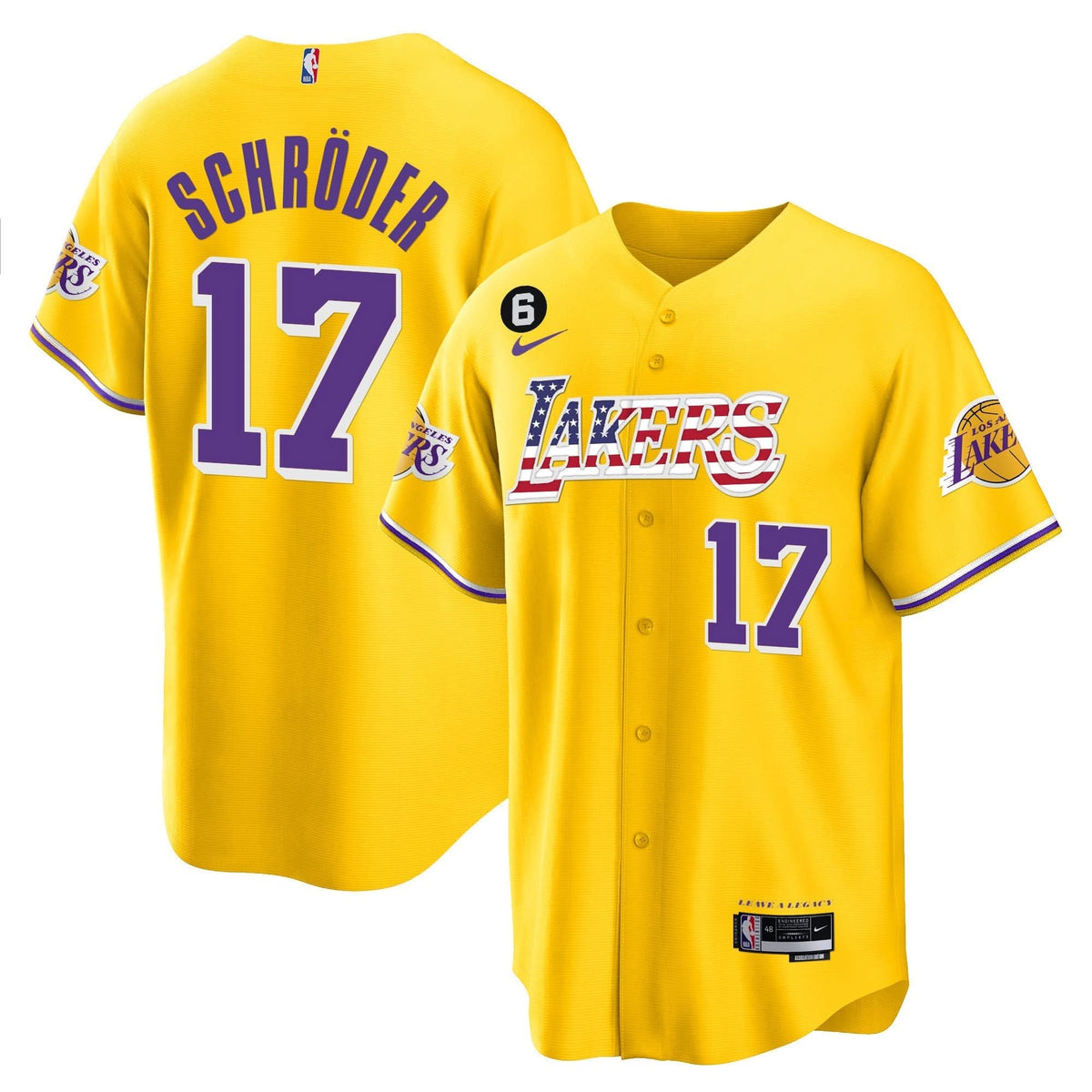 Los Angeles Lakers Flag Baseball Jersey - Stitched