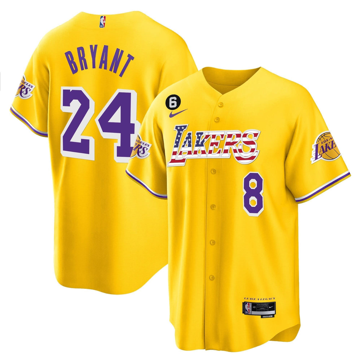 Los Angeles Lakers Flag Baseball Jersey - Stitched