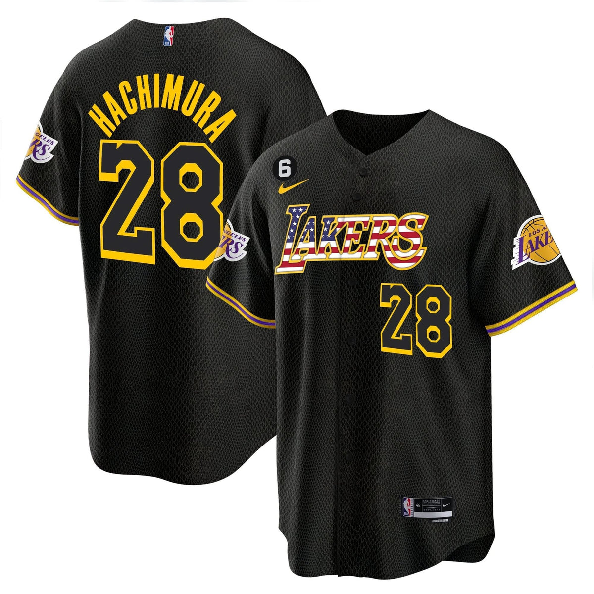 Los Angeles Lakers Flag Baseball Jersey - Stitched