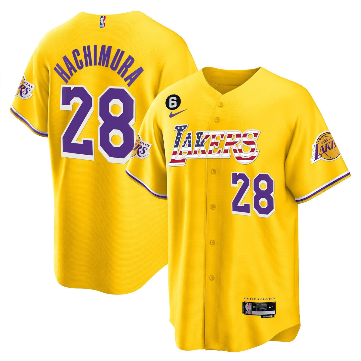 Los Angeles Lakers Flag Baseball Jersey - Stitched