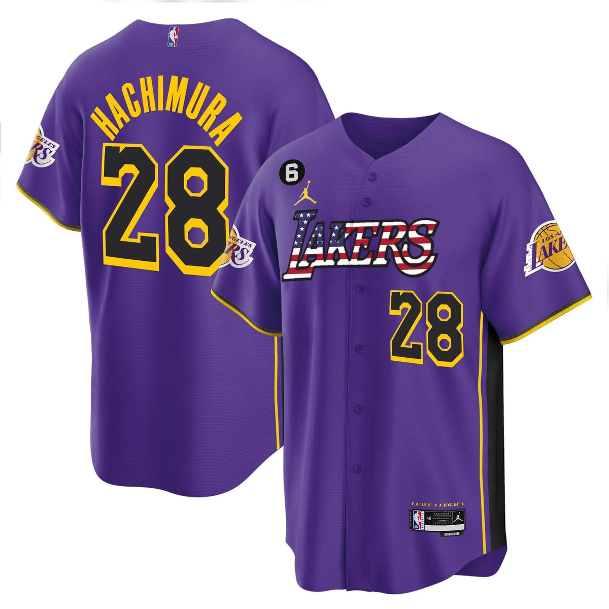 Los Angeles Lakers Flag Baseball Jersey - Stitched