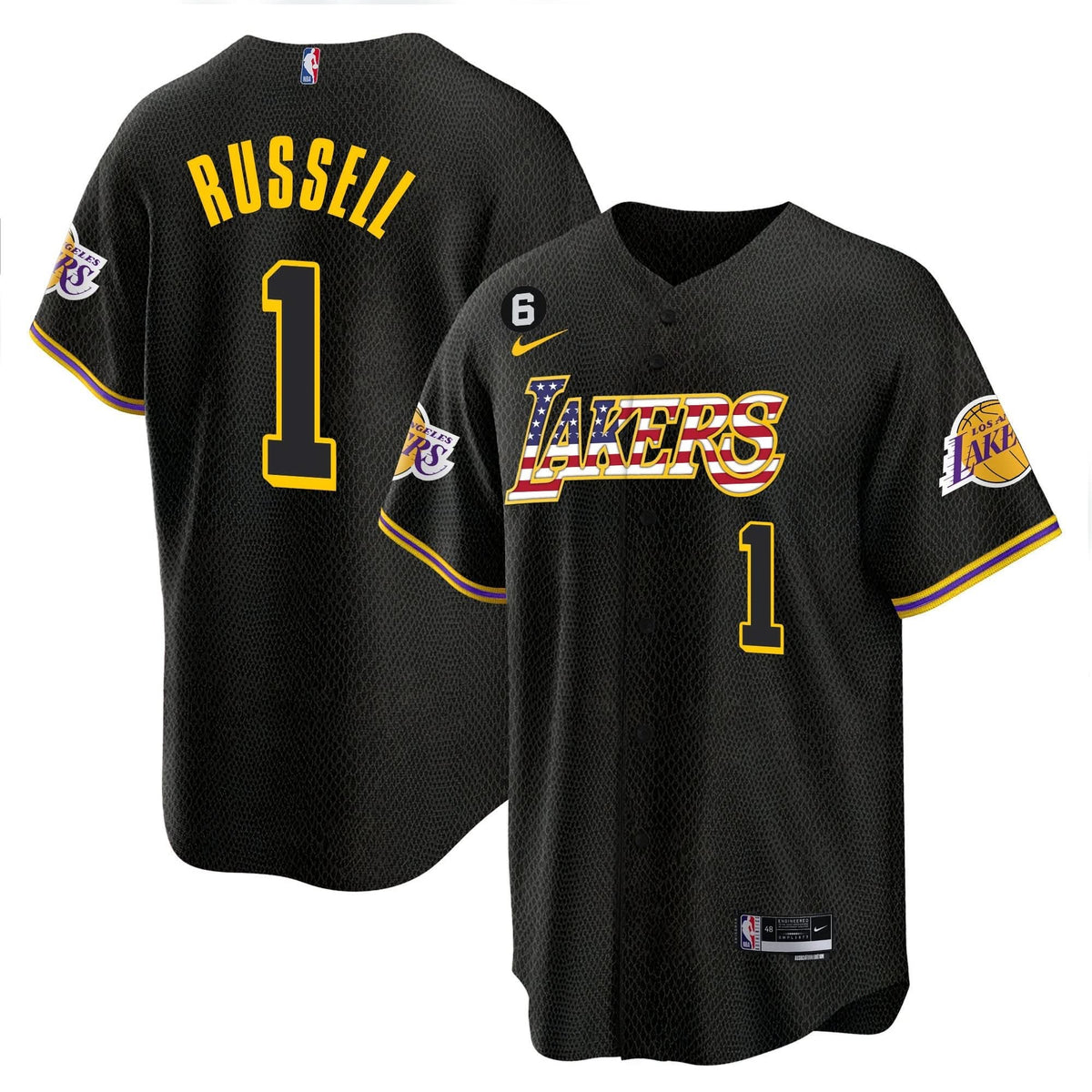 Los Angeles Lakers Flag Baseball Jersey - Stitched