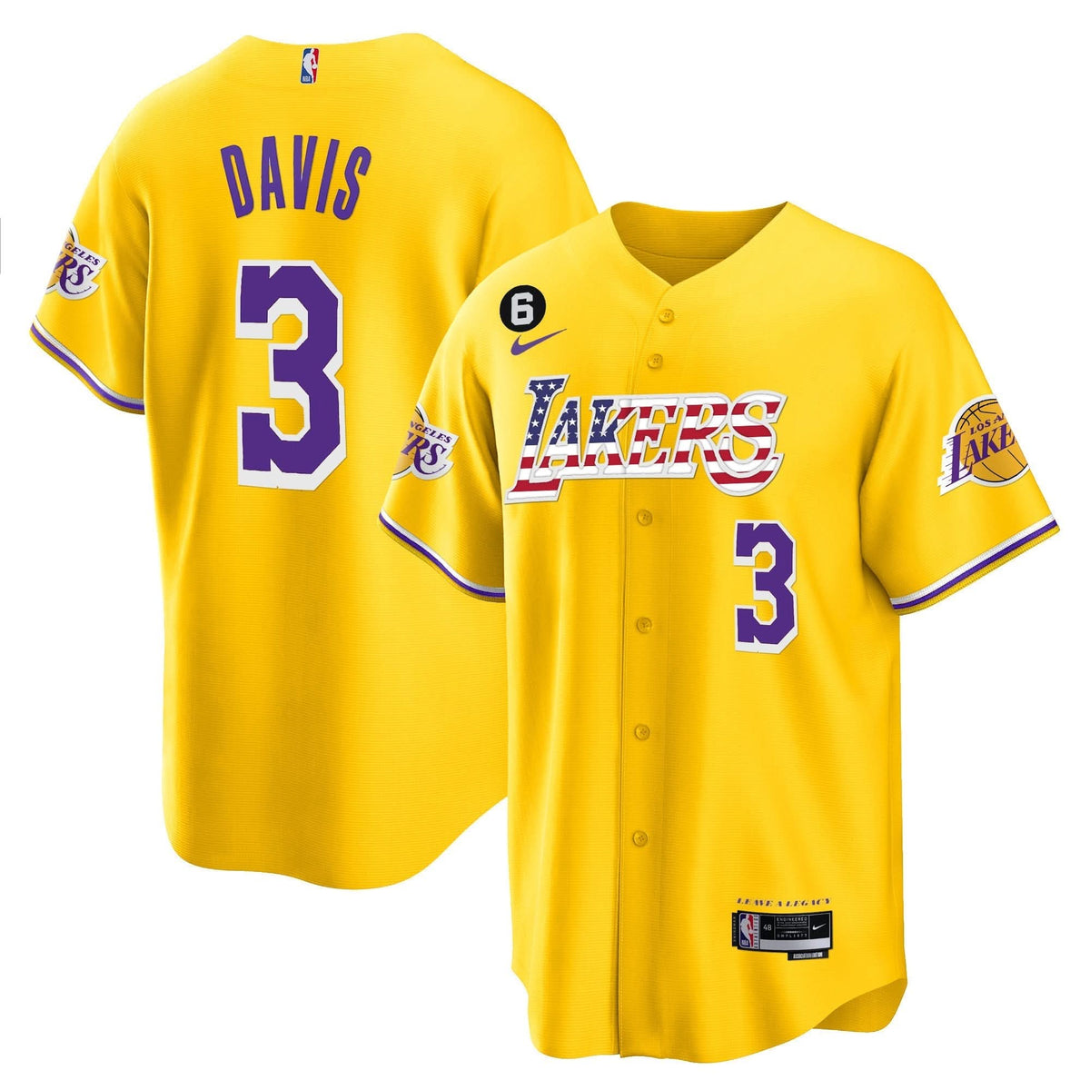 Los Angeles Lakers Flag Baseball Jersey - Stitched