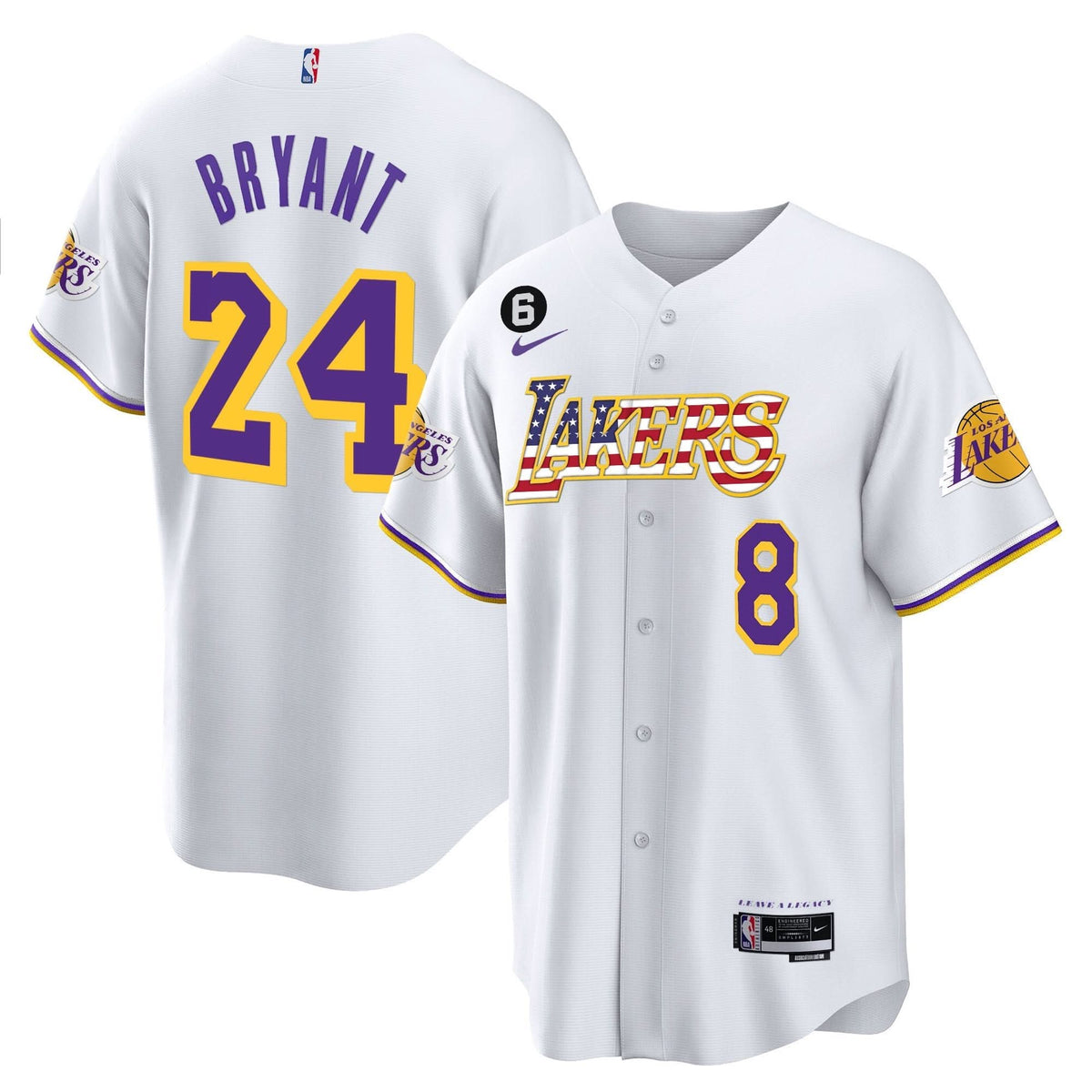 Los Angeles Lakers Flag Baseball Jersey - Stitched