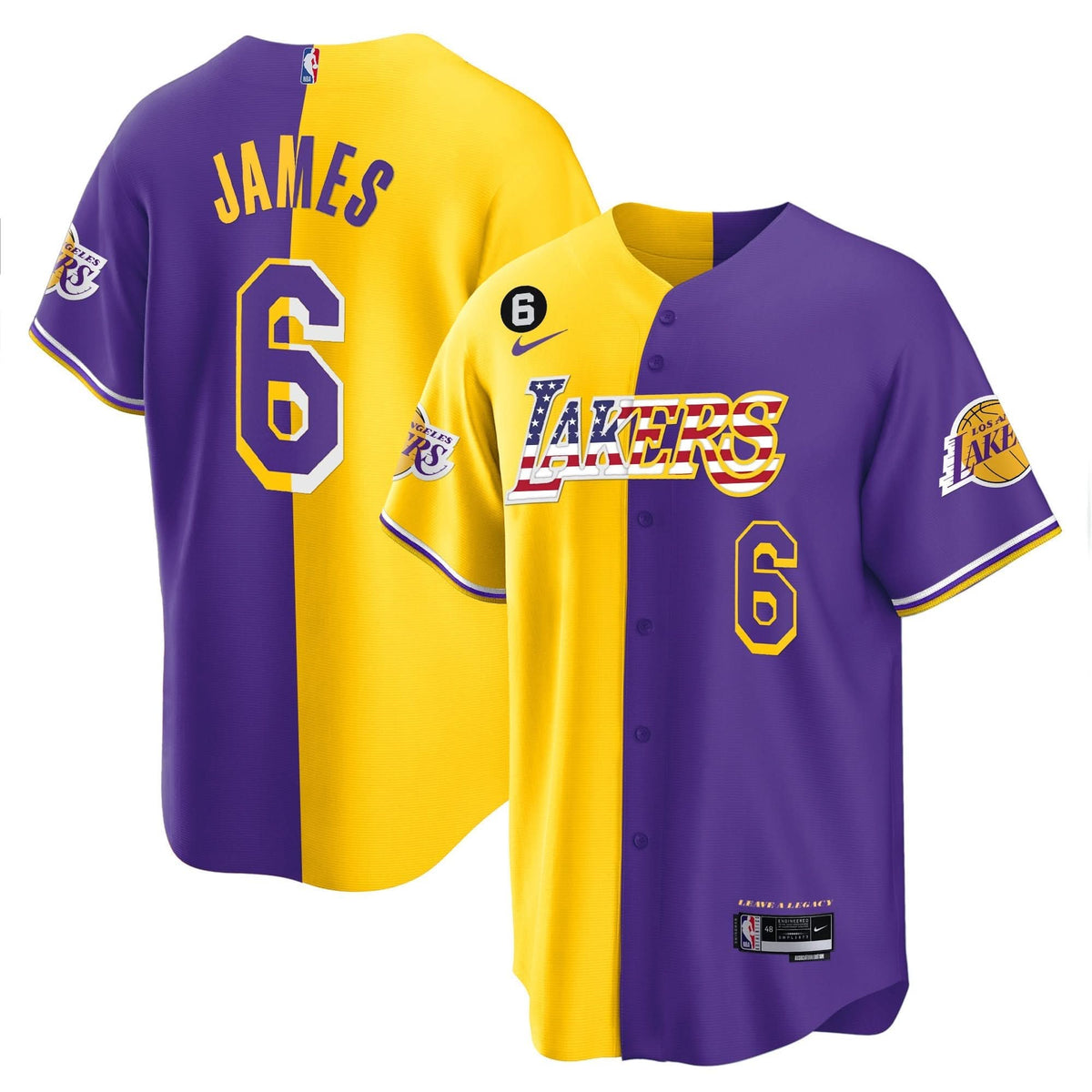 Los Angeles Lakers Flag Baseball Jersey - Stitched