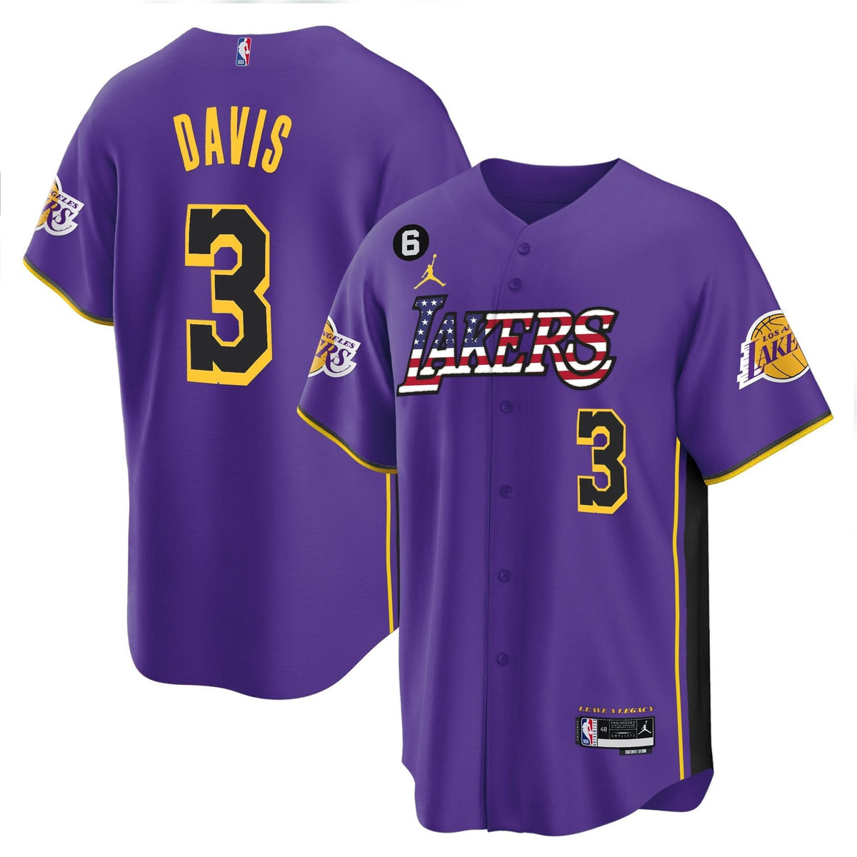 Los Angeles Lakers Flag Baseball Jersey - Stitched