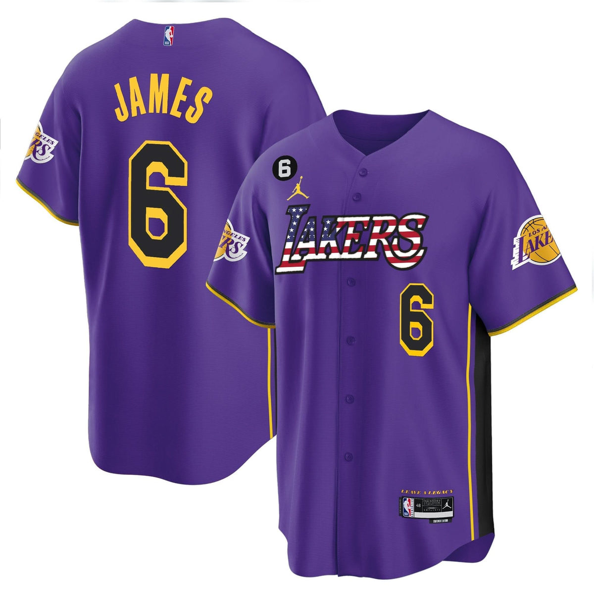 Los Angeles Lakers Flag Baseball Jersey - Stitched
