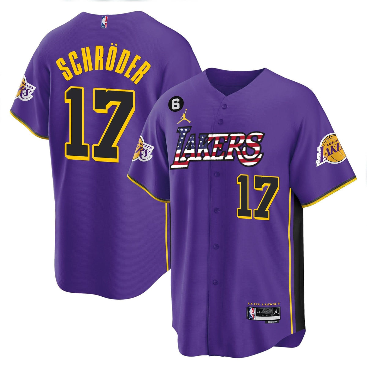 Los Angeles Lakers Flag Baseball Jersey - Stitched