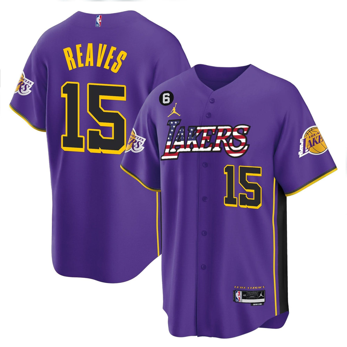 Los Angeles Lakers Flag Baseball Jersey - Stitched