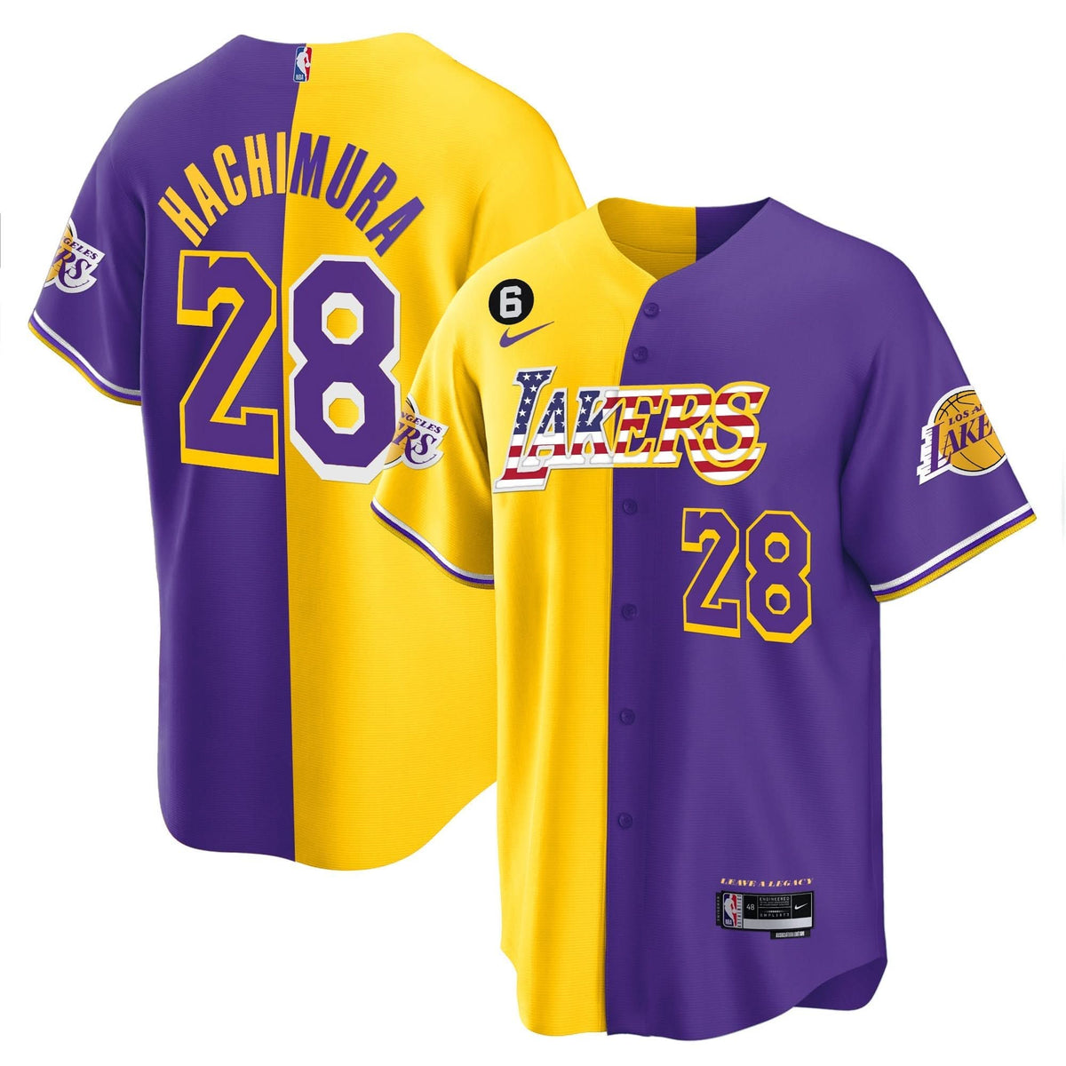 Los Angeles Lakers Flag Baseball Jersey - Stitched