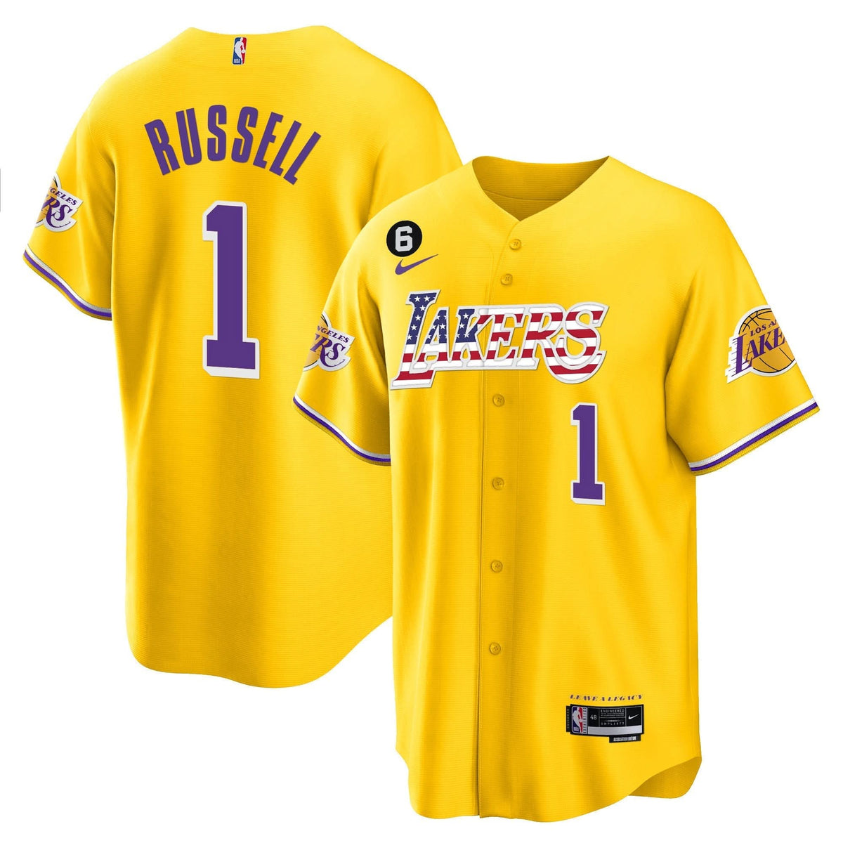 Los Angeles Lakers Flag Baseball Jersey - Stitched