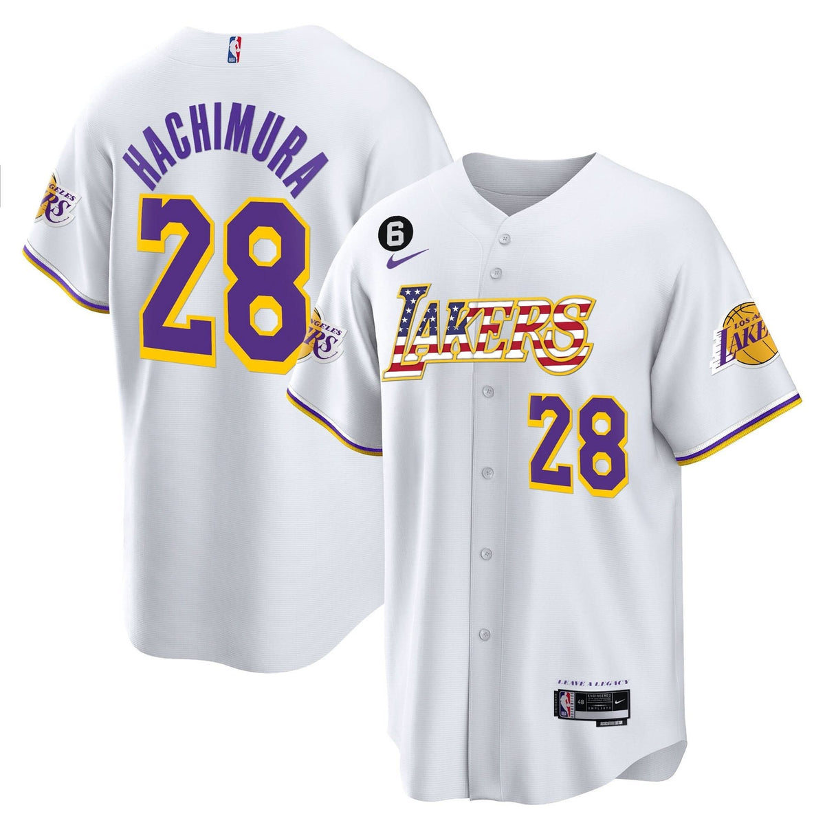 Los Angeles Lakers Flag Baseball Jersey - Stitched