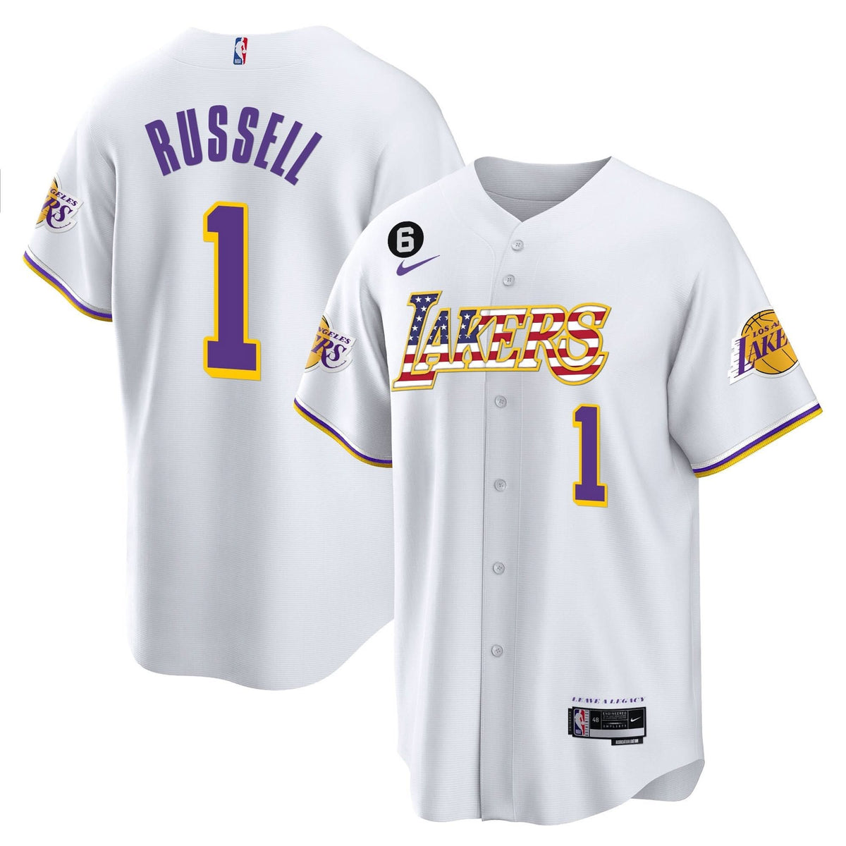 Los Angeles Lakers Flag Baseball Jersey - Stitched