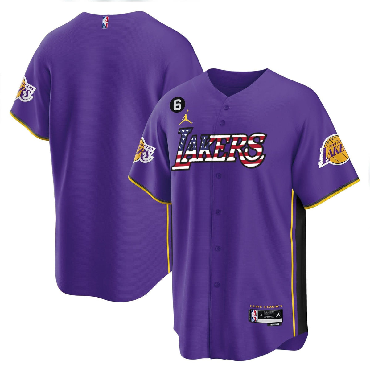 Los Angeles Lakers Flag Baseball Jersey - Stitched