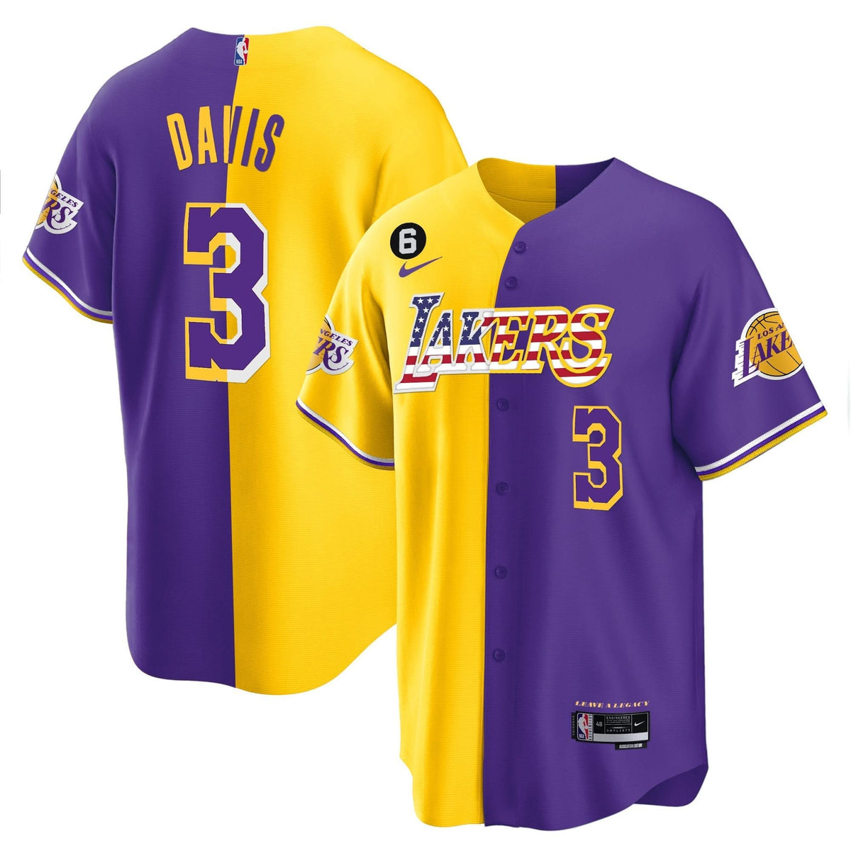 Los Angeles Lakers Flag Baseball Jersey - Stitched