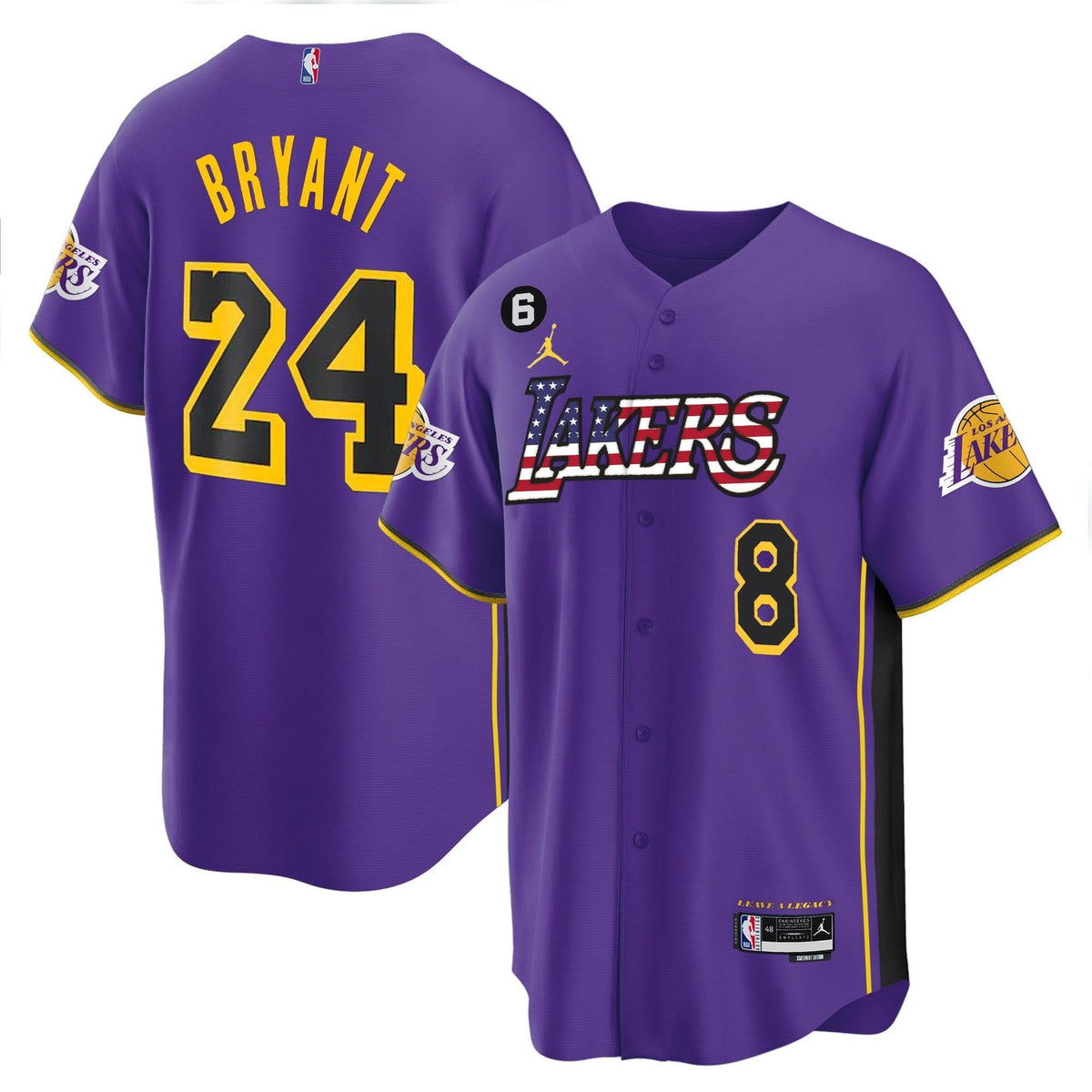 Los Angeles Lakers Flag Baseball Jersey - Stitched