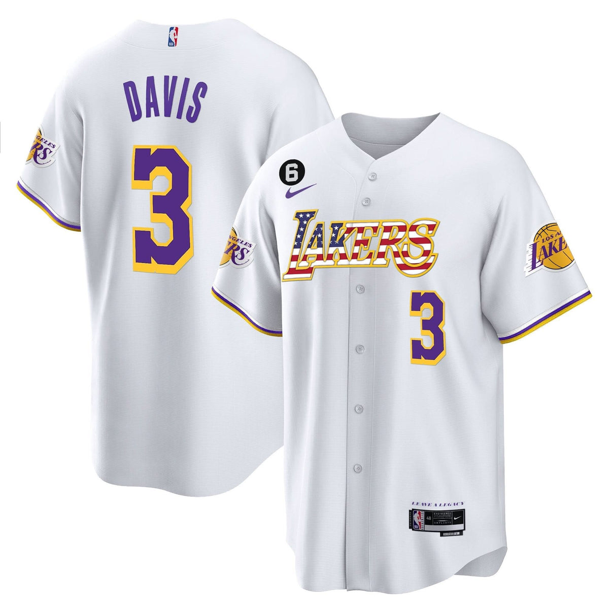 Los Angeles Lakers Flag Baseball Jersey - Stitched