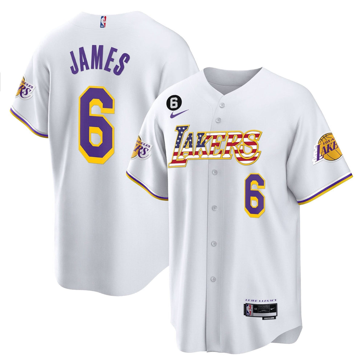 Los Angeles Lakers Flag Baseball Jersey - Stitched