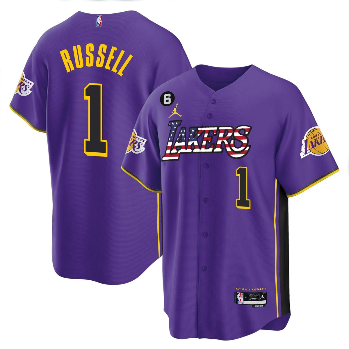 Los Angeles Lakers Flag Baseball Jersey - Stitched
