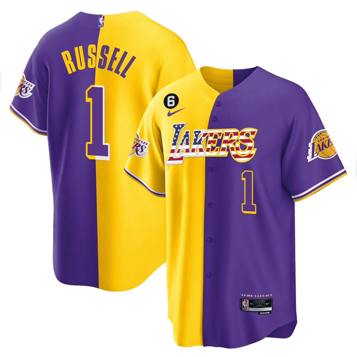 Los Angeles Lakers Flag Baseball Jersey - Stitched