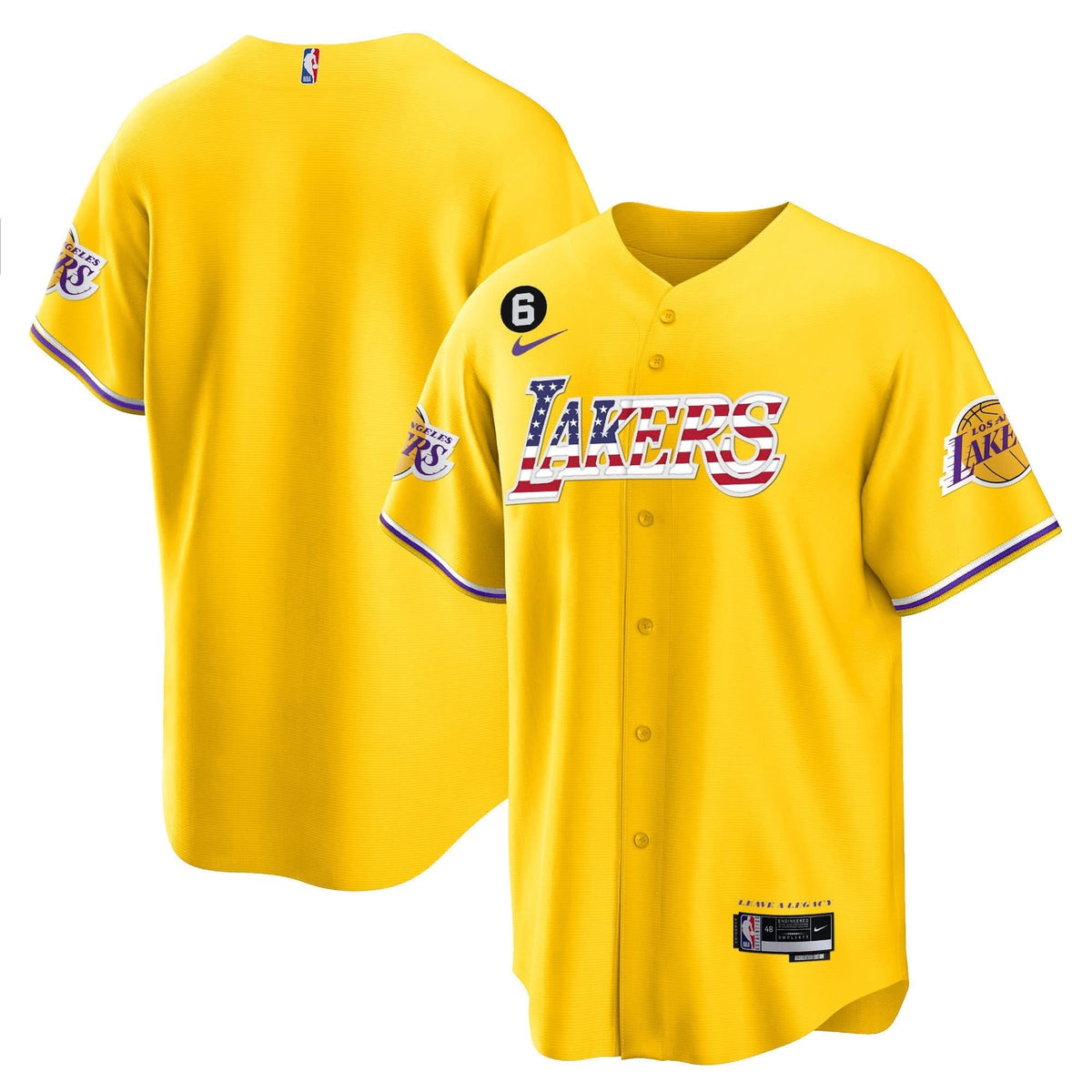 Los Angeles Lakers Flag Baseball Jersey - Stitched