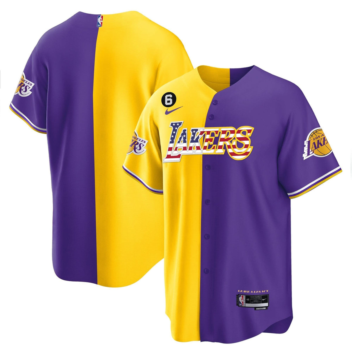 Los Angeles Lakers Flag Baseball Jersey - Stitched