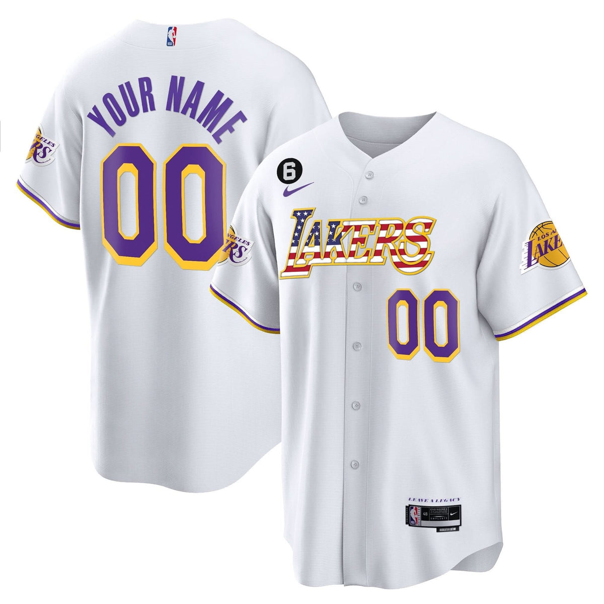 Los Angeles Lakers Flag Baseball Custom Jersey - Stitched