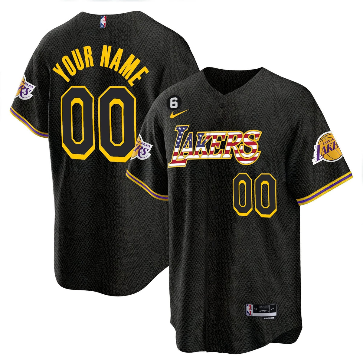 Los Angeles Lakers Flag Baseball Custom Jersey - Stitched