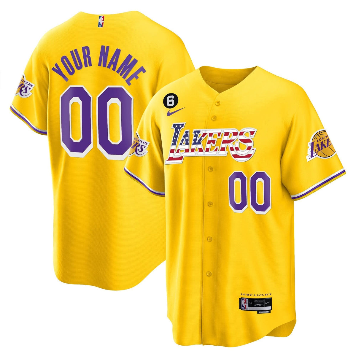 Los Angeles Lakers Flag Baseball Custom Jersey - Stitched