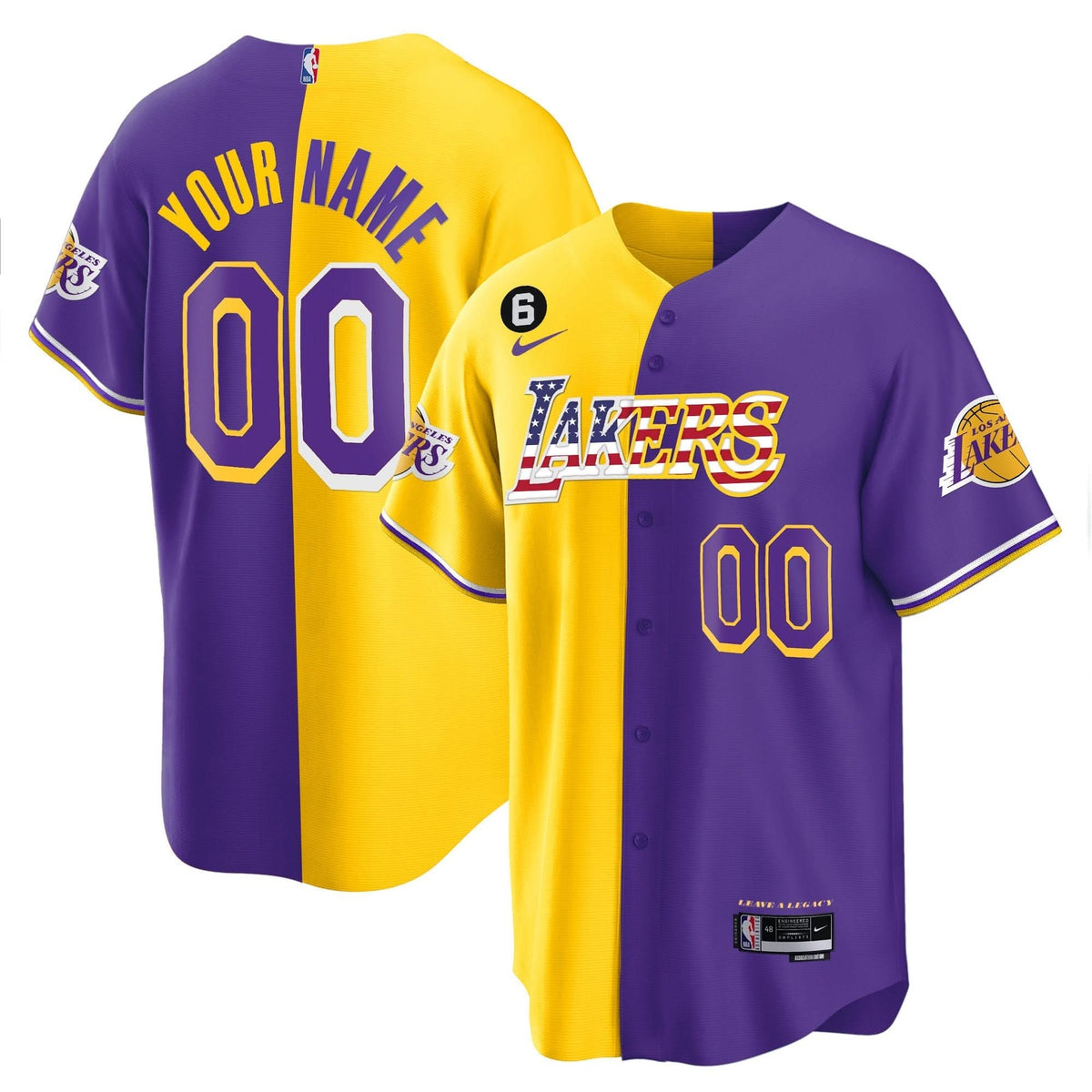 Los Angeles Lakers Flag Baseball Custom Jersey - Stitched