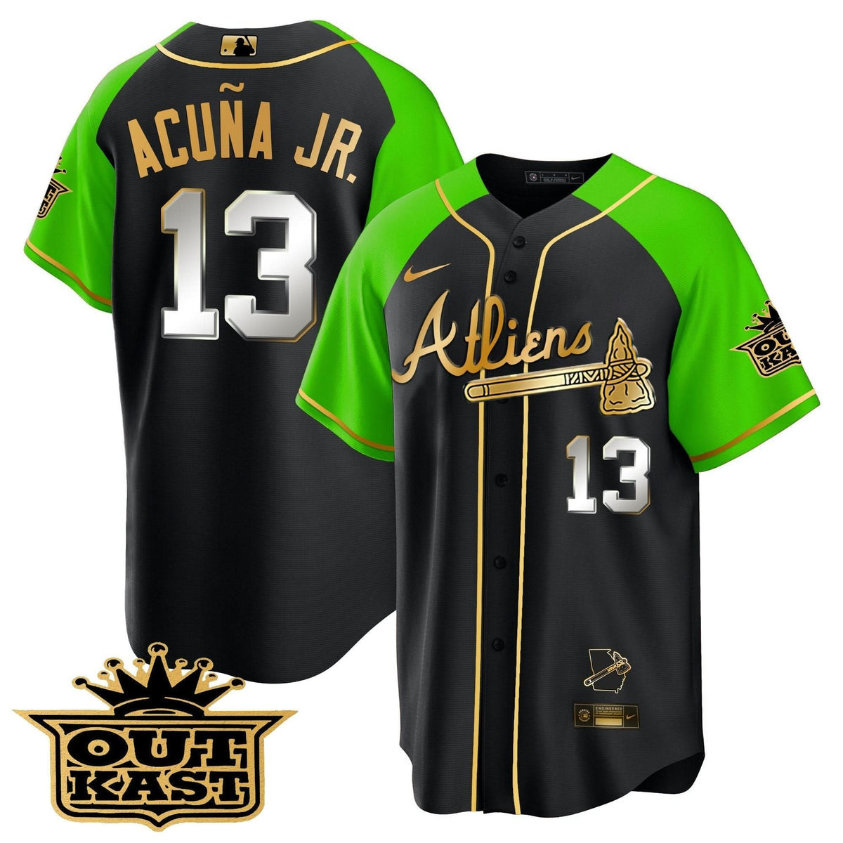 Atlanta Braves Atliens Gold Alternate Cool Base Jersey - Stitched