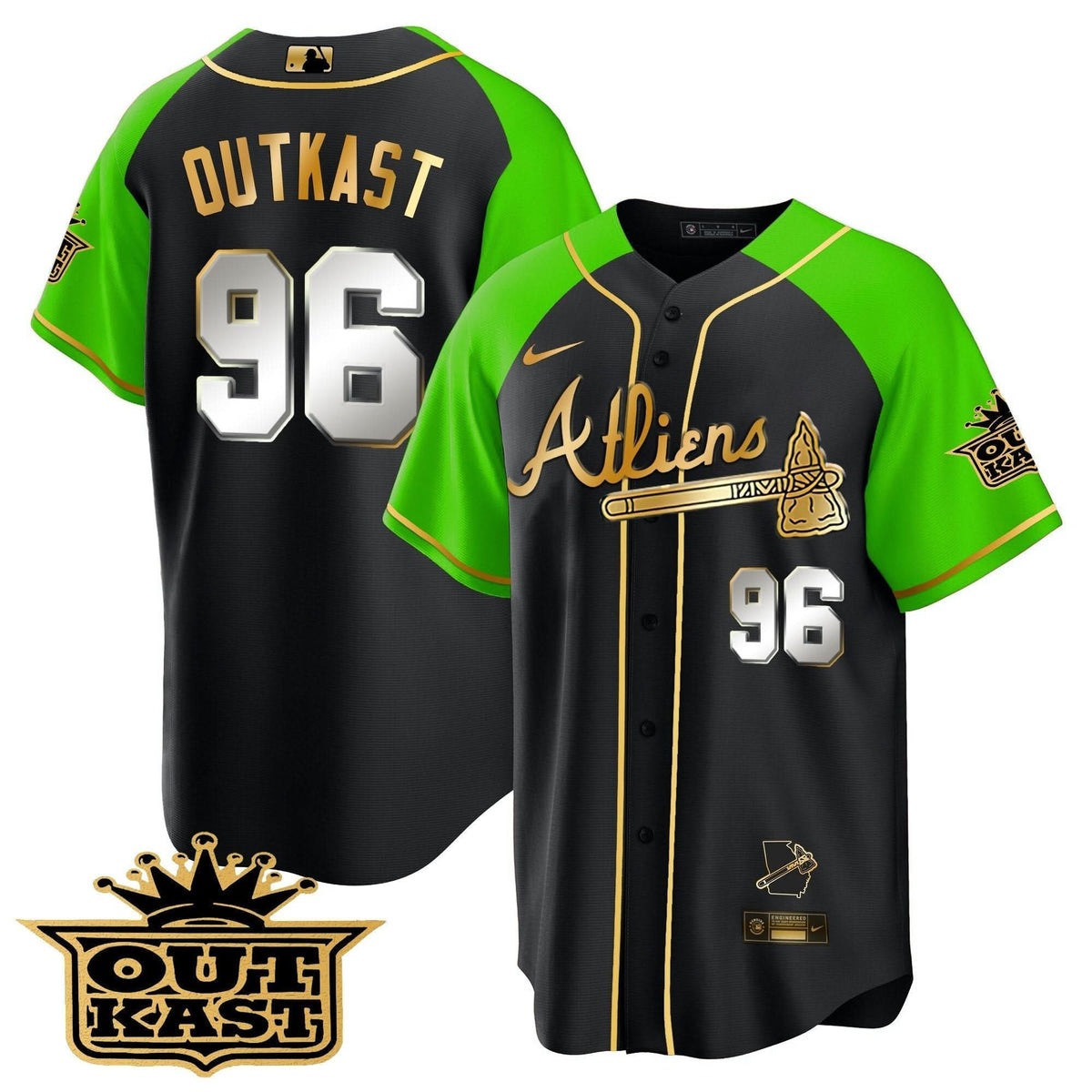 Atlanta Braves Atliens Gold Alternate Cool Base Jersey - Stitched