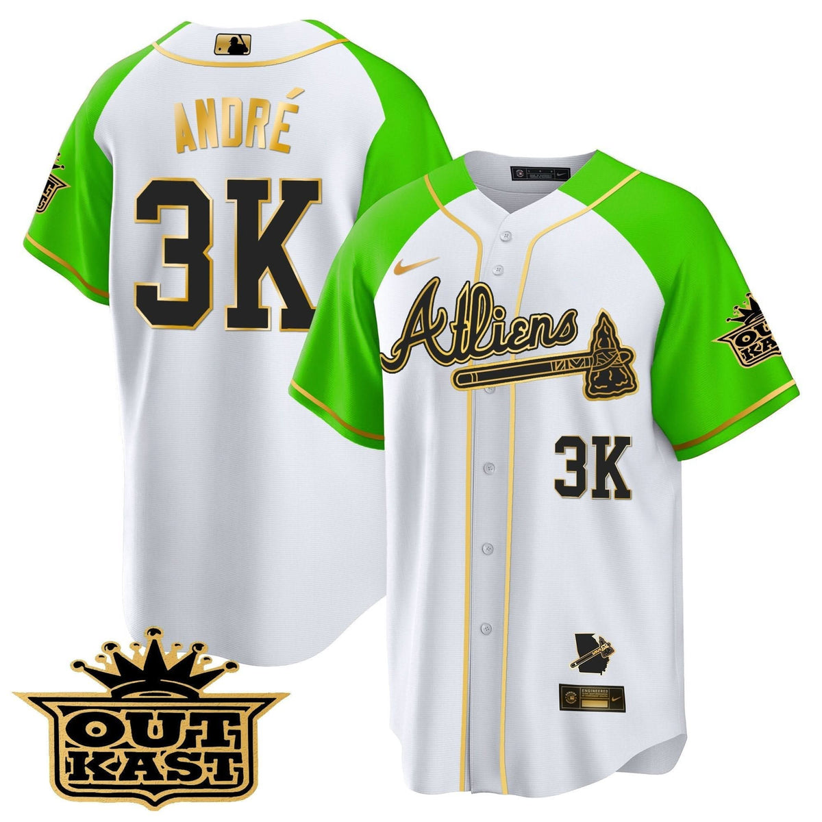 Atlanta Braves Atliens Gold Alternate Cool Base Jersey - Stitched