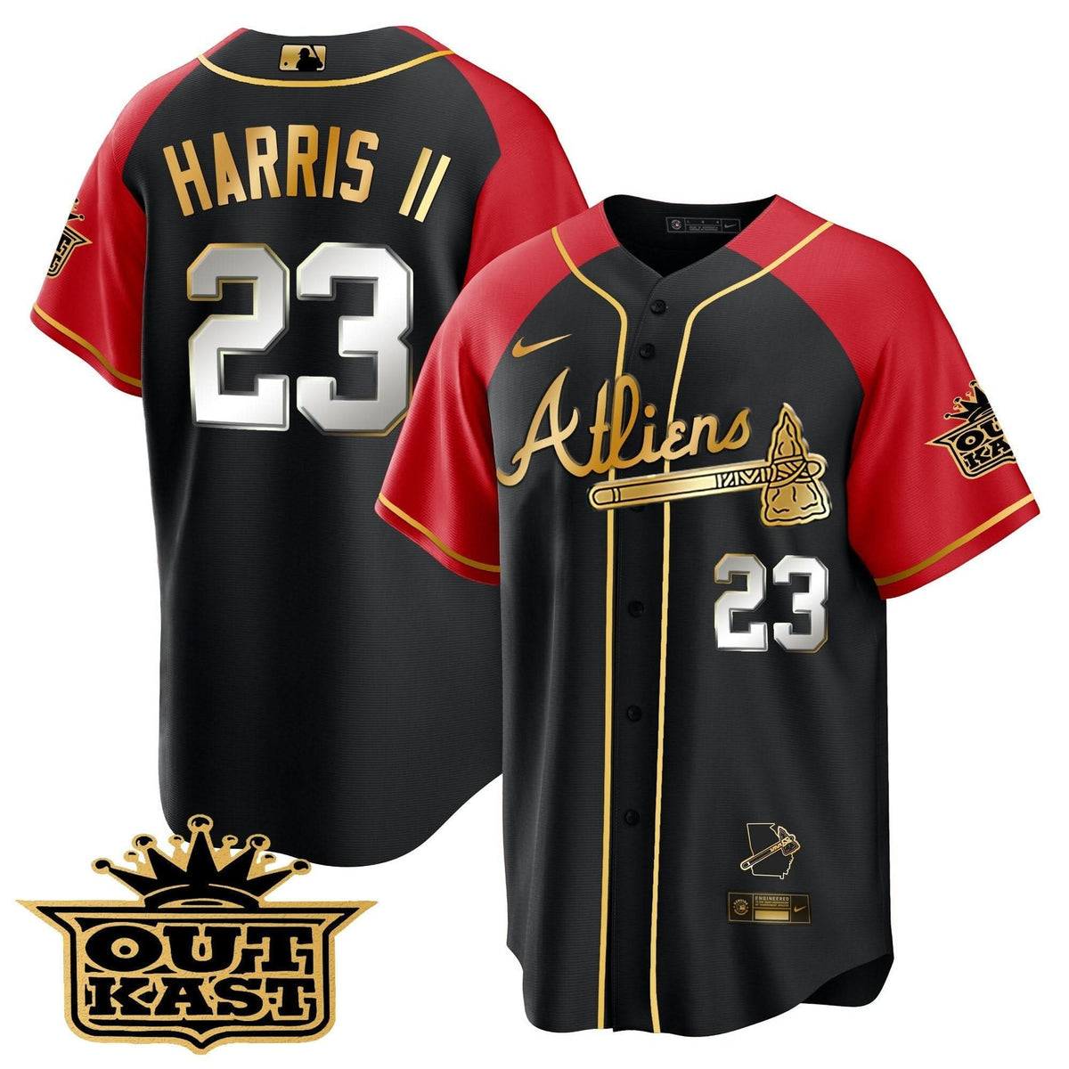 Atlanta Braves Atliens Gold Alternate Cool Base Jersey - Stitched