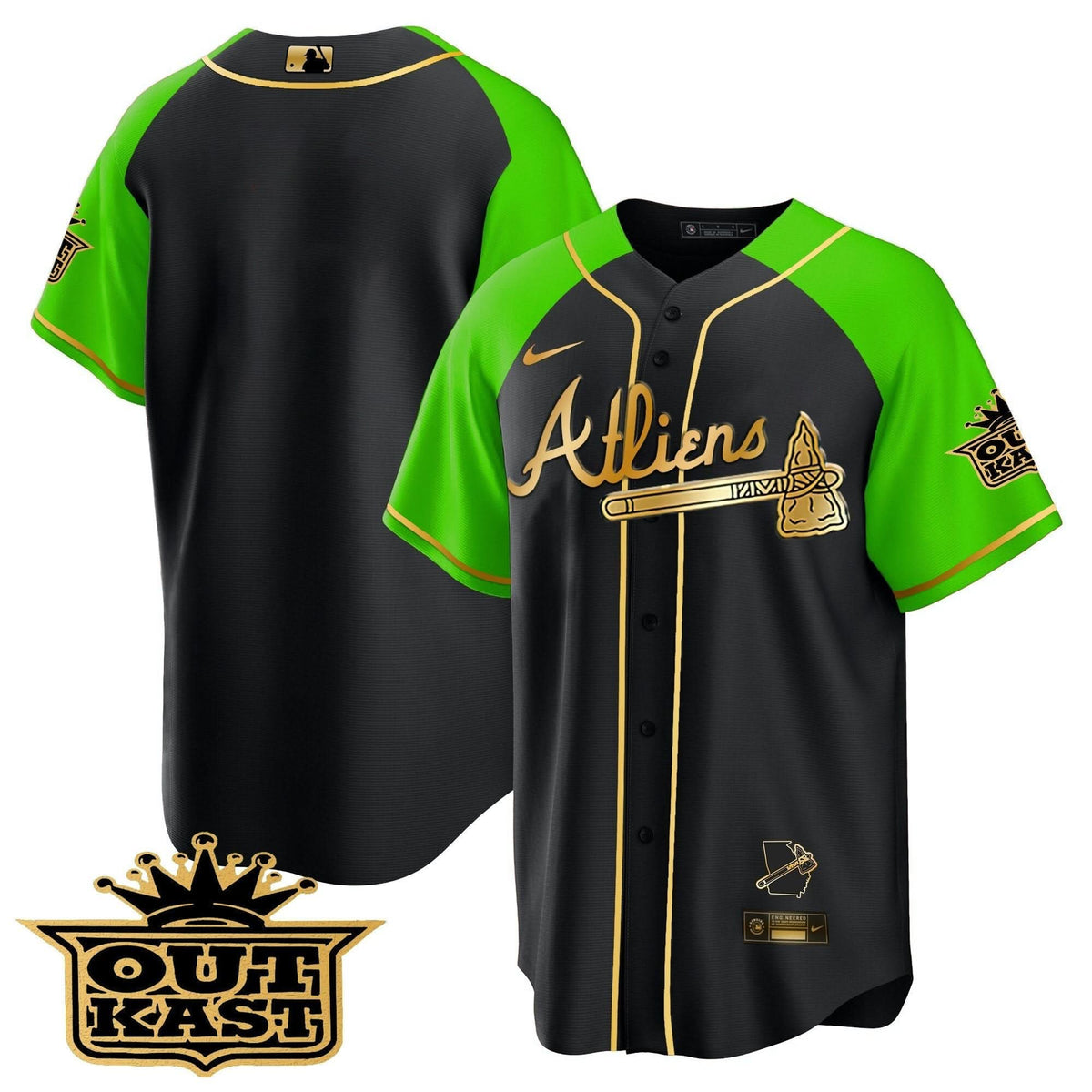 Atlanta Braves Atliens Gold Alternate Cool Base Jersey - Stitched