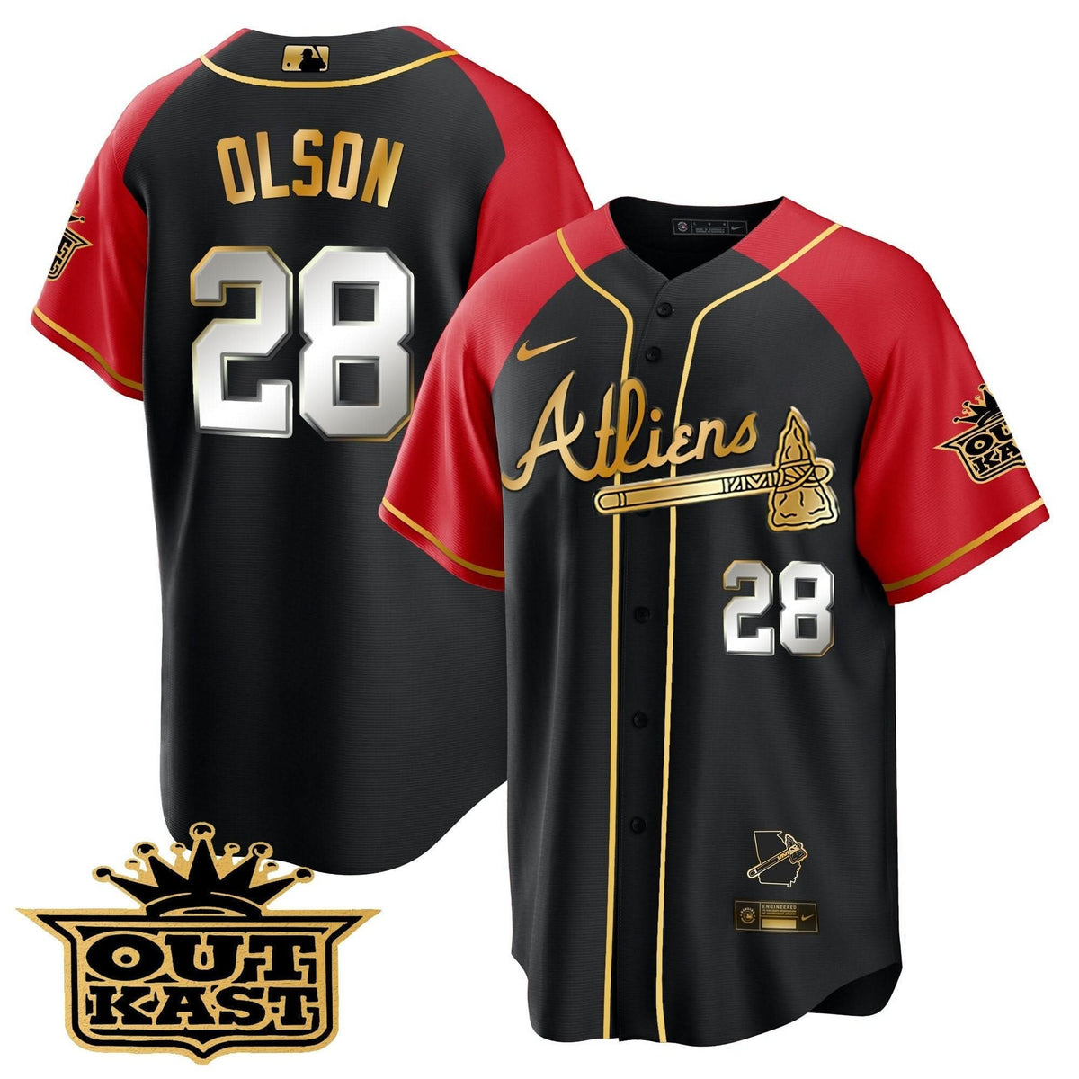 Atlanta Braves Atliens Gold Alternate Cool Base Jersey - Stitched